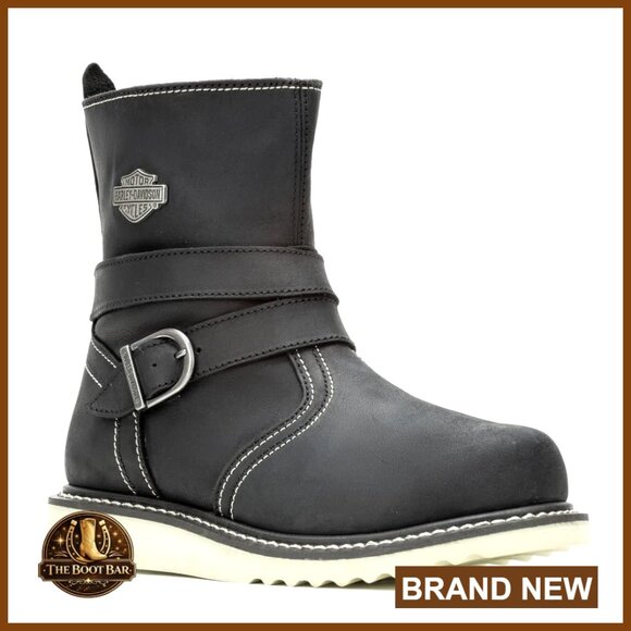 Motorcycle Boots Wedge Heel Full Grain Leather Mid-Calf Engineer Style